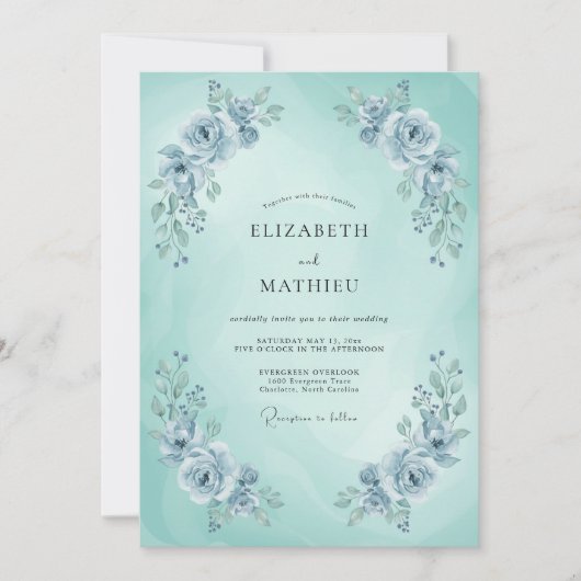 Mint Blue Ethereal Spring Wedding 招待状 (正面)