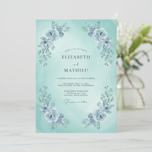 Mint Blue Ethereal Spring Wedding 招待状 (スタンド正面)