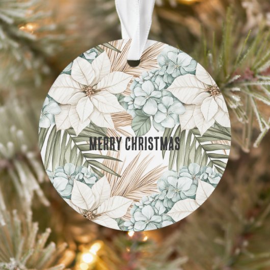 Mint Blue Floral Tropical Coast Beach Christmas オーナメント (ツリー)