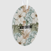 Mint Blue Floral Tropical Coast Beach Christmas オーナメント (正面)