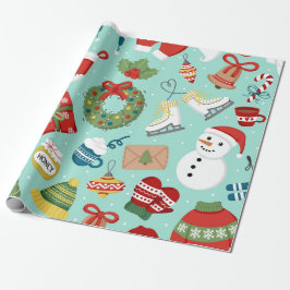Mint Blue Holiday Snowman Christmas Wrapping Paper ラッピングペーパー