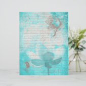 Mint blue old handwritting paper and flowers (スタンド正面)