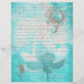 Mint blue old handwritting paper and flowers (正面)