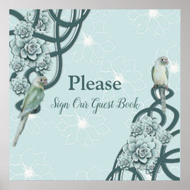 Mint Blue Pine Green Succulents ポスター