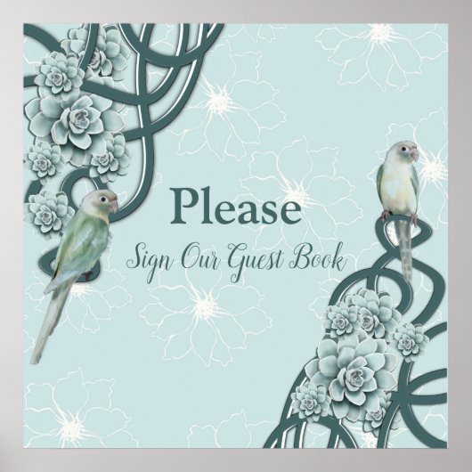 Mint Blue Pine Green Succulents ポスター (正面)