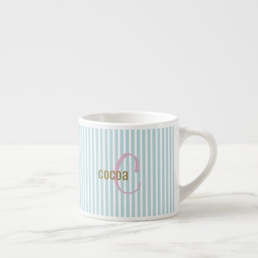 Mint Blue Pinstripe Mug – Custom Initial & Name  エスプレッソカップ (右)