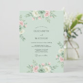 Mint Blush Botanical Flourish Wedding 招待状 (スタンド正面)