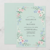 Mint Blush Floral Arrangement Wedding 招待状 (正面/裏面)