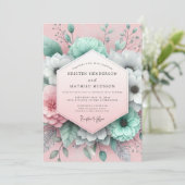 Mint Blush Painterly Flora Wedding 招待状 (スタンド正面)