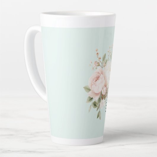 Mint Blush Pink White Rose Flowers カフェラテマグ (左アングル)