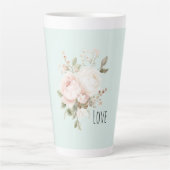 Mint Blush Pink White Rose Flowers カフェラテマグ (正面)