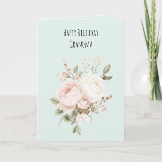 Mint Blush Pink White Rose Flowers カード (正面)