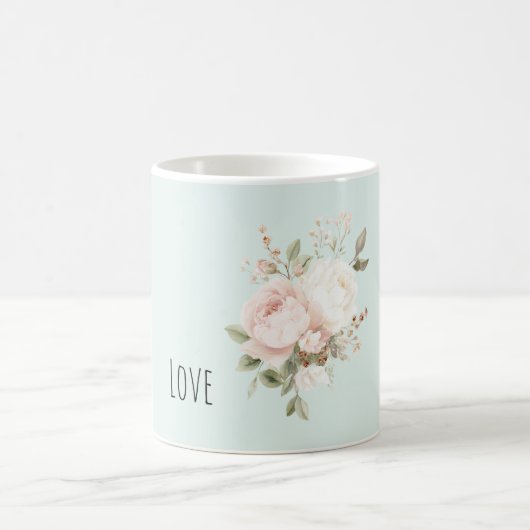 Mint Blush Pink White Rose Flowers コーヒーマグカップ (中央)