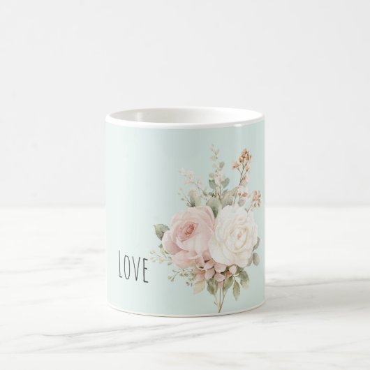 Mint Blush Pink White Roses Floral コーヒーマグカップ (中央)