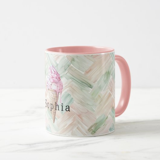 Mint Blush Stripes Strawberry Pink Ice Cream Cone マグカップ (正面右)