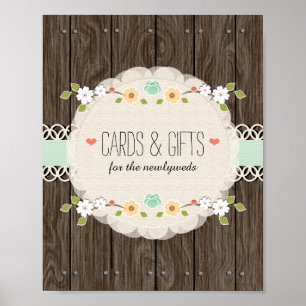 Mint Boho Rustic Wedding Shower Cards Gifts Sign ポスター