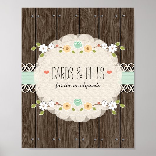 Mint Boho Rustic Wedding Shower Cards Gifts Sign ポスター (正面)
