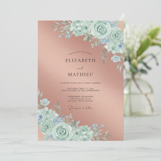 Mint Botanical Accent Wedding 招待状 (スタンド正面)