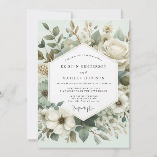 Mint Botanical Elegance Wedding 招待状 (正面)