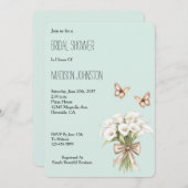 Mint Calla Lilly Floral Butterflies Bridal Shower 招待状 (正面/裏面)