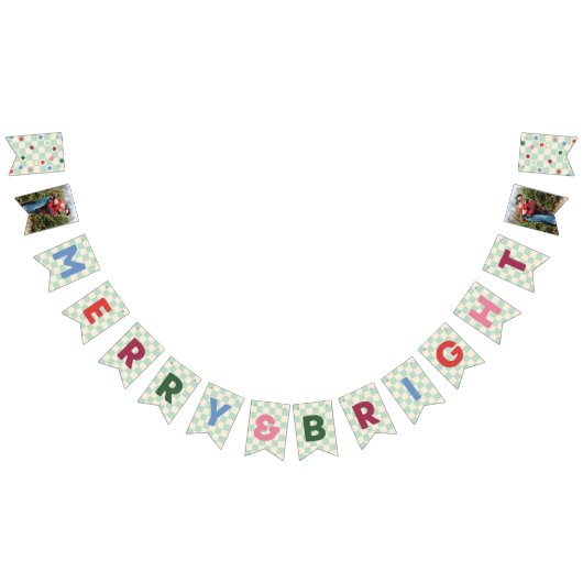 Mint Checkerboard Merry & Bright Bunting Banner バンティングフラッグ (全)