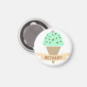 Mint Choc Chip Ice Cream Cone Personalised Kids'  マグネット (正面/裏面)