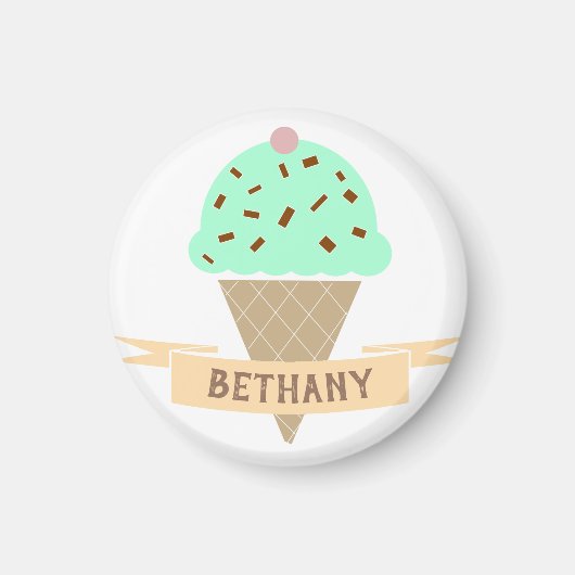 Mint Choc Chip Ice Cream Cone Personalised Kids'  マグネット (正面)