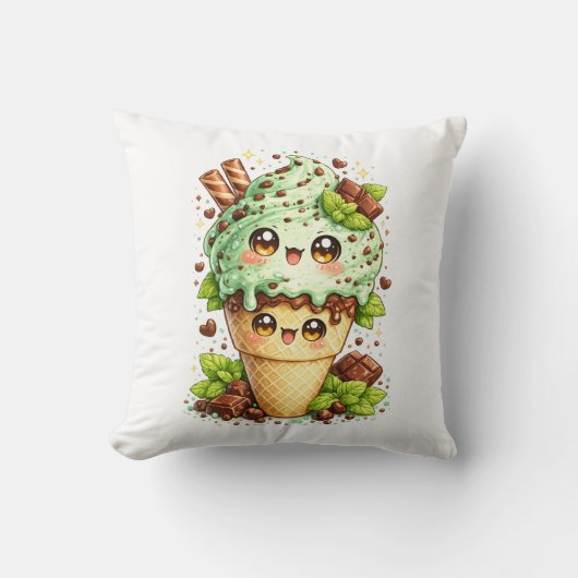 Mint Chocolate Chip Ice Cream Cone Kawai Cushion  クッション (正面)