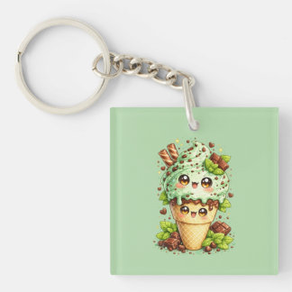 Mint Chocolate Chip Ice Cream Cone Kawaii Keyring キーホルダー