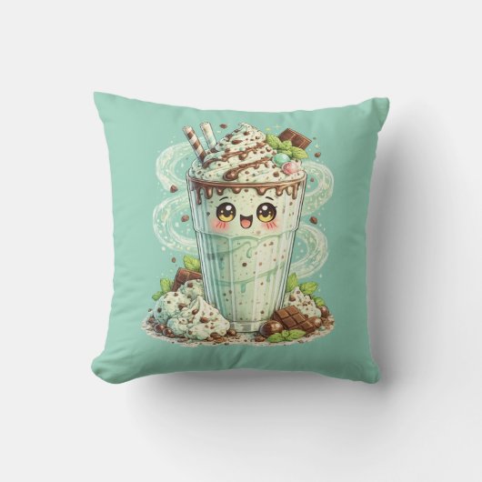 Mint Chocolate Chip Milkshake Kawaii Cushion  クッション (正面)