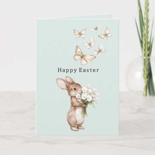 Mint Easter Bunny Calla Lilies Butterflies カード (正面)