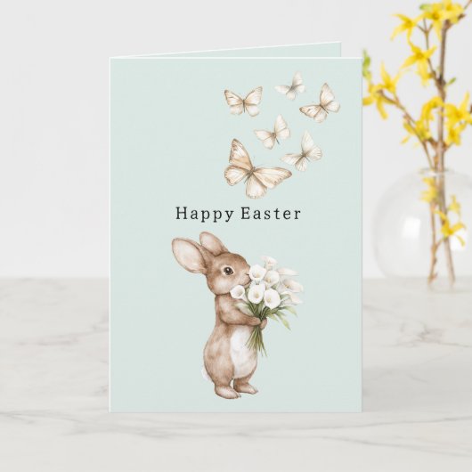 Mint Easter Bunny Calla Lilies Butterflies カード (黄色い花)