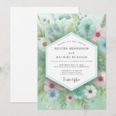 Mint Floral Whimsical Wedding 招待状 (正面/裏面)