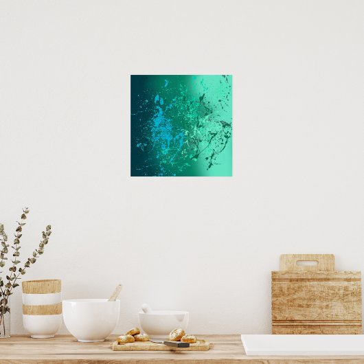 Mint Flurry Abstract Spatter Art ポスター (キッチン)