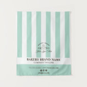 Mint French Stripes Bakery Logo Table Runner  タペストリー (正面)