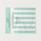 Mint French Stripes Bakery Logo Table Runner  タペストリー (正面(横))