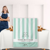 Mint French Stripes Bakery Logo Table Runner タペストリー