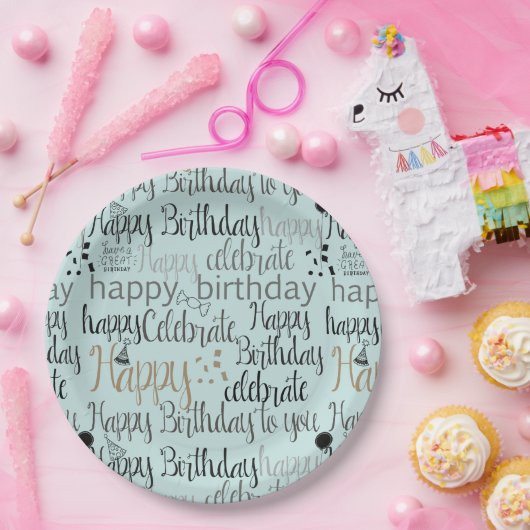 Mint Fun Happy Balloons Birthday ペーパープレート (パーティー)