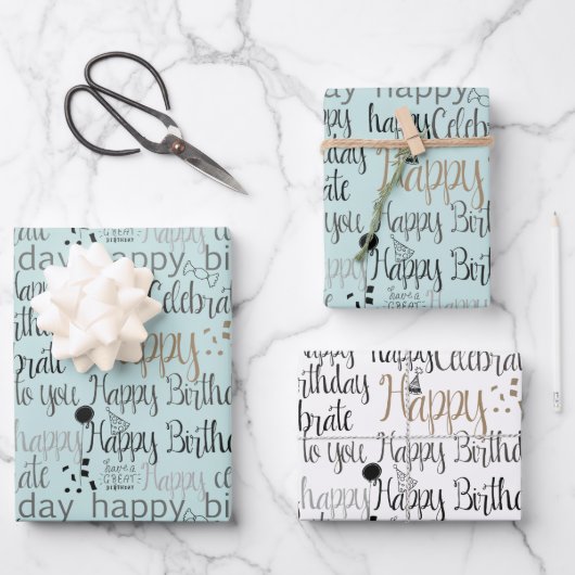 Mint Fun Happy Balloons Birthday ラッピングペーパーシート (正面)