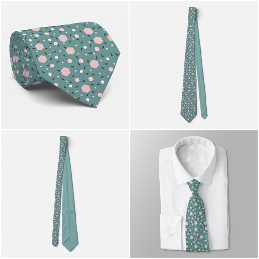 Mint Geo Hexagon & Charcoal Triangle Tie ネクタイ