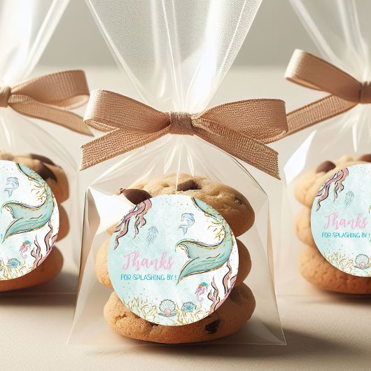 Mint Glitter Mermaid tail Thank You ラウンドシール