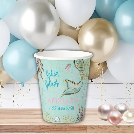 Mint Glitter Mermaid tail under the sea  紙コップ