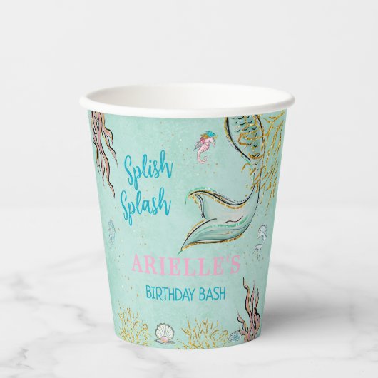 Mint Glitter Mermaid tail under the sea  紙コップ (正面)