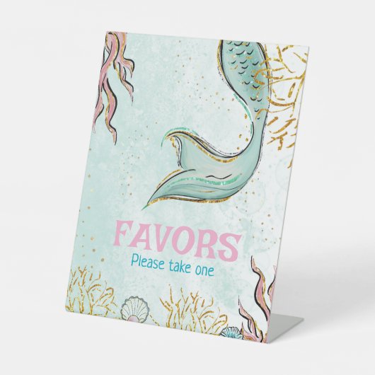 Mint Glitter Mermaid tail under the sea Favors 台座サイン (正面)