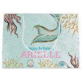 Mint Glitter Mermaid tail under the sea Treats ラージペーパーバッグ (正面)