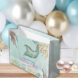 Mint Glitter Mermaid tail under the sea Treats ラージペーパーバッグ