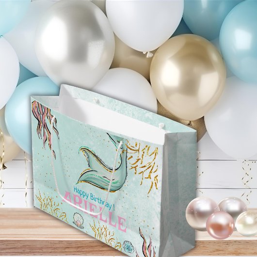 Mint Glitter Mermaid tail under the sea Treats ラージペーパーバッグ