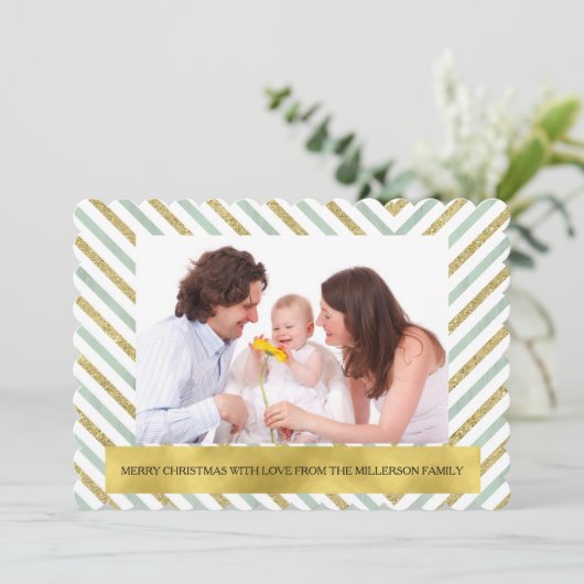 Mint Gold Chic Chevron Personalized Photo シーズンカード (スタンド正面)