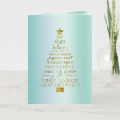 Mint Gold Inspirational Christmas Tree Peace Joy  カード (正面)