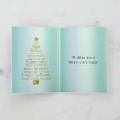 Mint Gold Inspirational Christmas Tree Peace Joy  カード (内部)